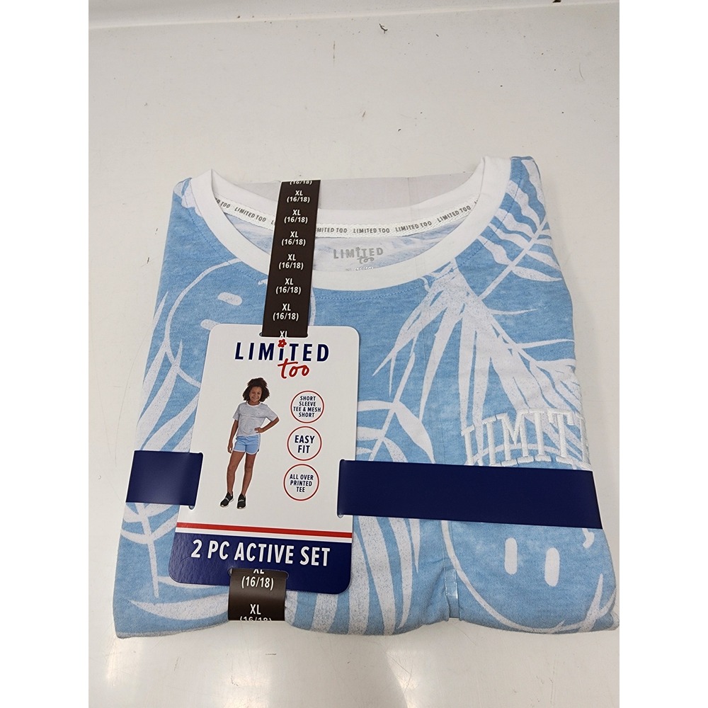 Limited Too Girls Athletic 2pc Shorts Set Blue Cotton Poly Blend Casual Size XL